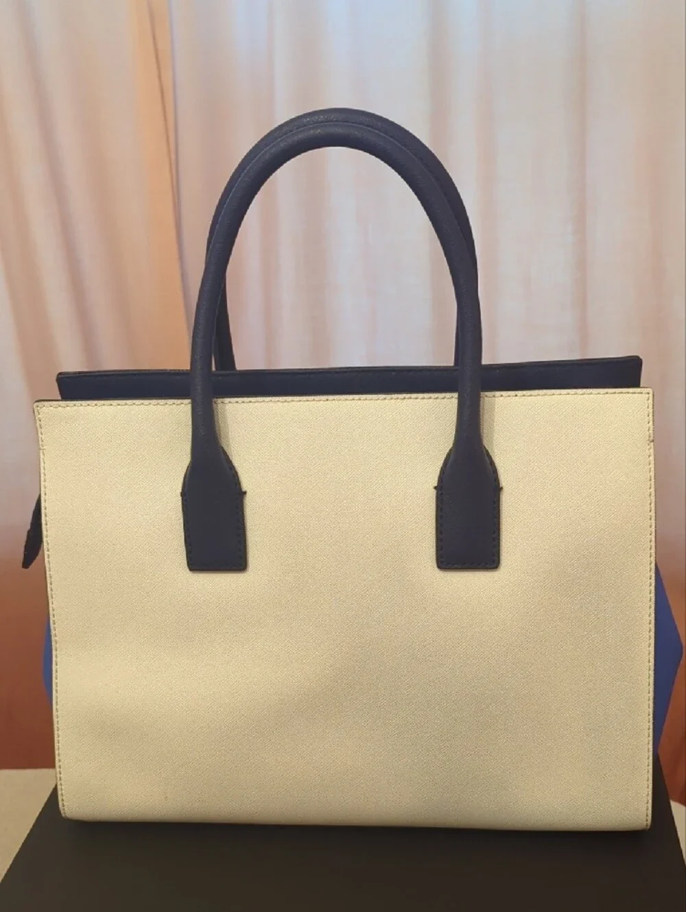 kate spade Tri-Tone Cream and Navy Satchel with Blue Accents